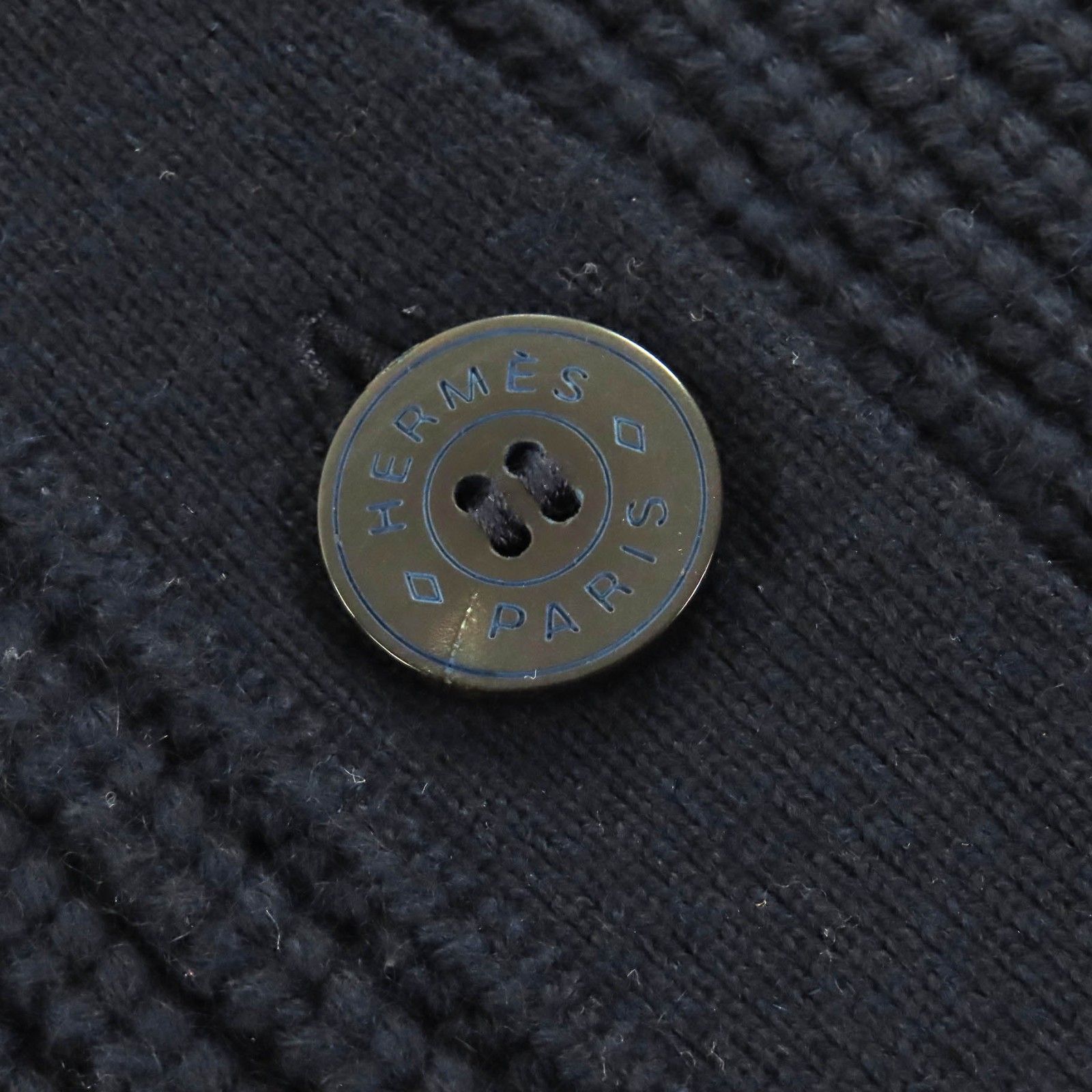 美品△HERMES エルメス カシミヤ コットン クルードセルボタン Vネック