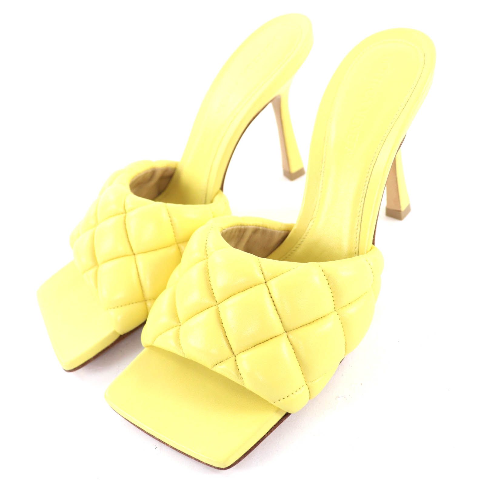 ボッテガヴェネタ 592015 キルティング パデット レザー サンダル ミュール イエロー 36.5 箱 保存袋付き イタリア製 レディース