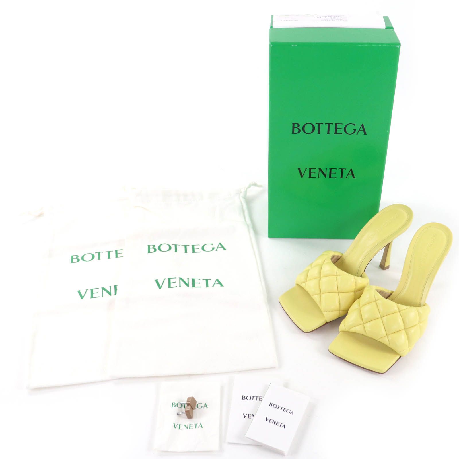 ボッテガヴェネタ 592015 キルティング パデット レザー サンダル ミュール イエロー 36.5 箱 保存袋付き イタリア製 レディース