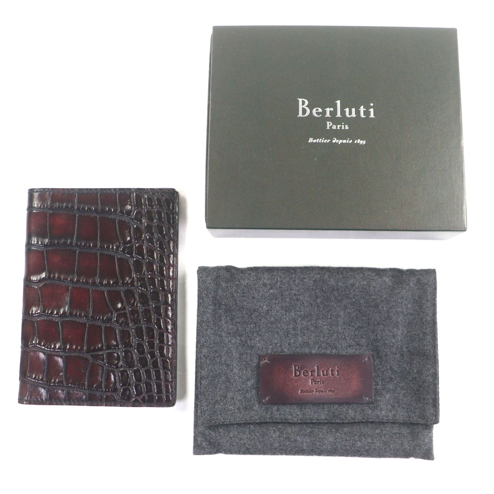 Berluti ベルルッティ クロコダイル レザー カードケース パスケース 名刺入れ パスポートケース ダークブラウン 箱 保存袋付き イタリア製 メンズ