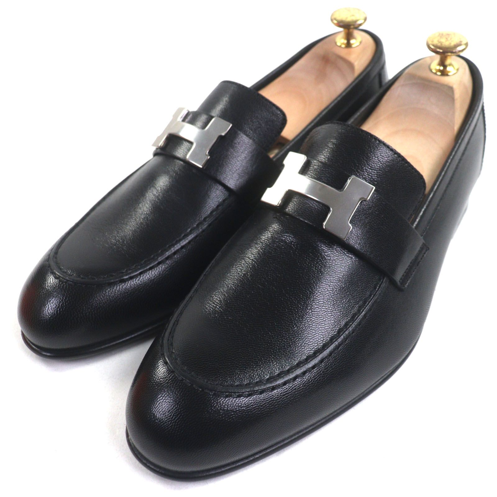 未使用品▽HERMES エルメス シルバー金具 パリ Hバックル モカシン U