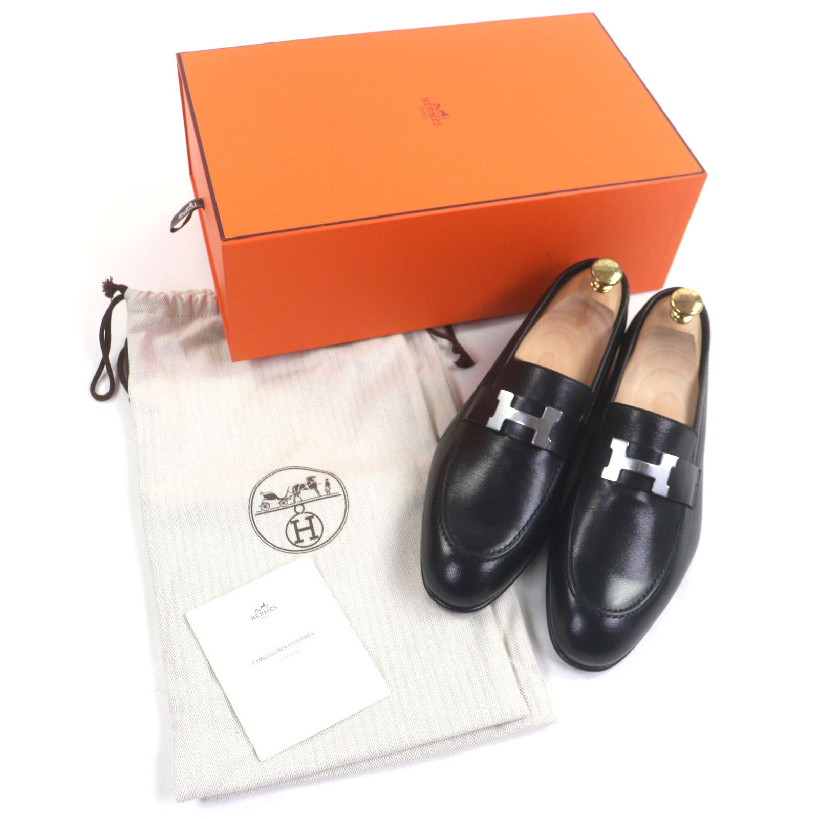 未使用品▽HERMES エルメス シルバー金具 パリ Hバックル モカシン U