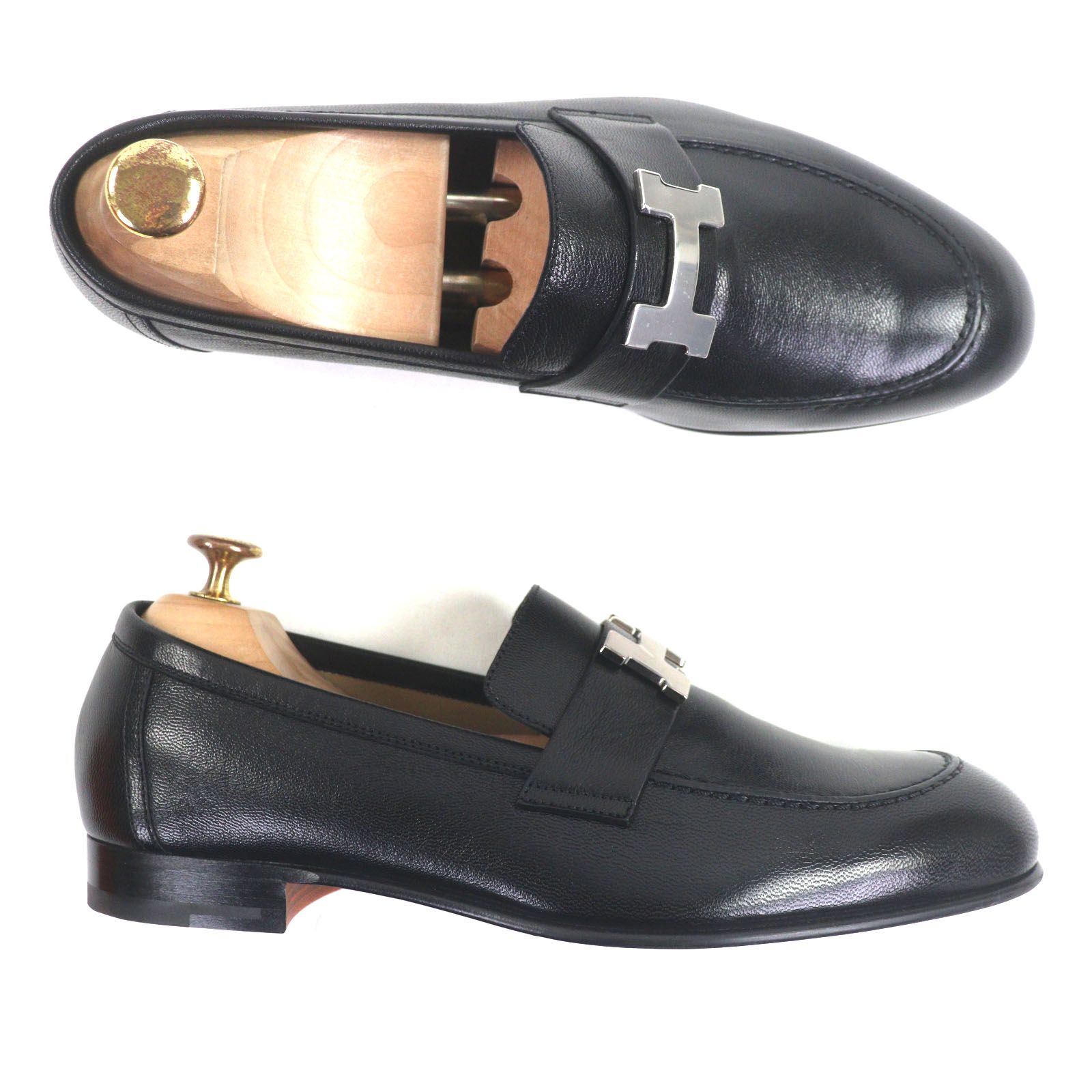 未使用品▽HERMES エルメス シルバー金具 パリ Hバックル モカシン U