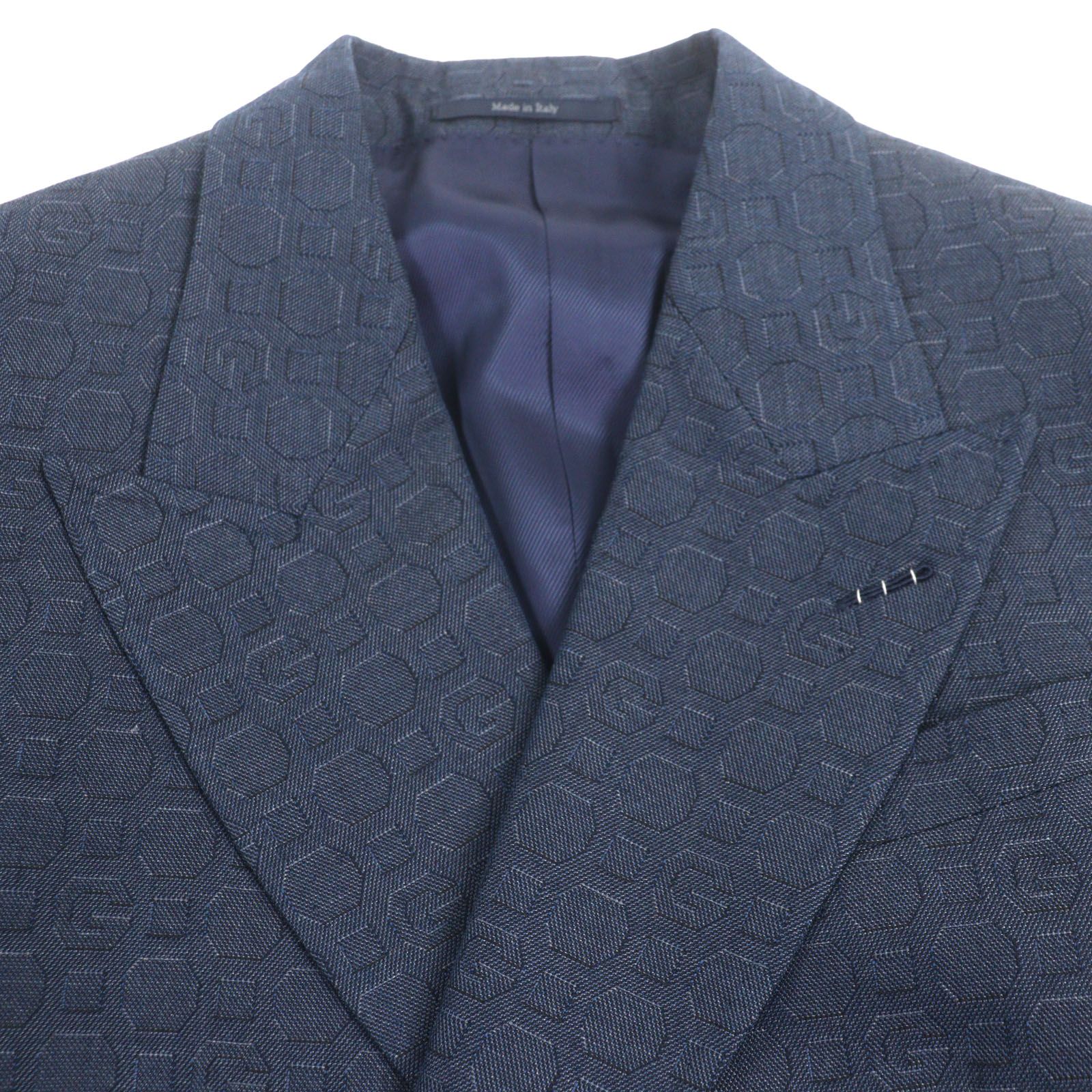 GUCCI グッチ 704187 ウール GGモチーフ ピークドラペル ダブルブレスト スーツ セットアップ ネイビー 44 ハンガー ガーメント付き イタリア製 メンズ