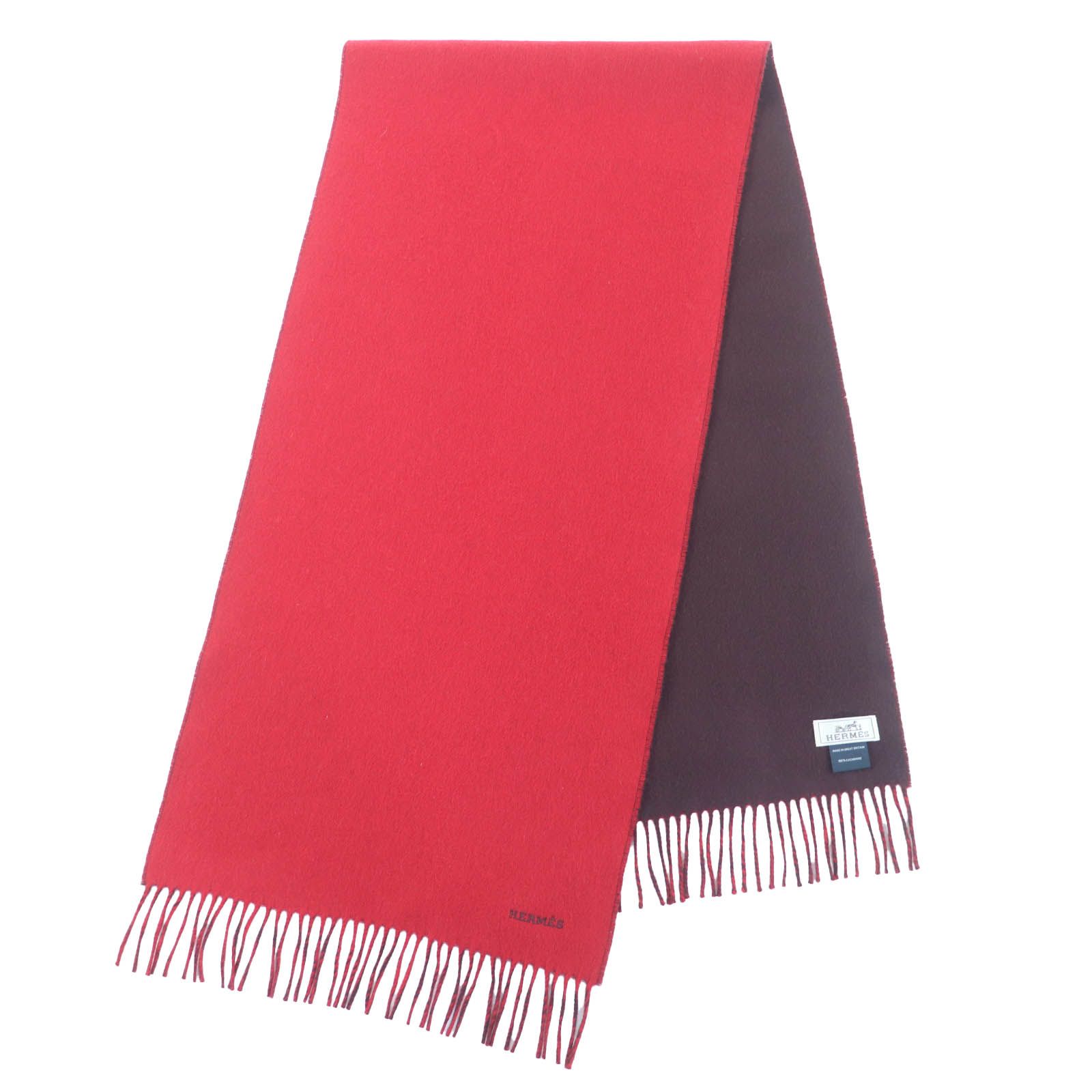 極美品◇HERMES エルメス カシミヤ 100％ ロゴ刺繍 フリンジ付き