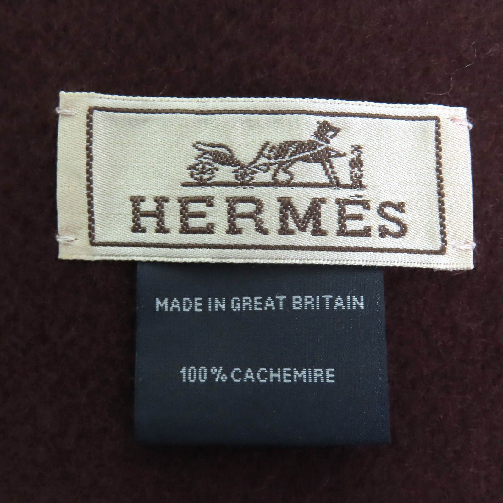 極美品◇HERMES エルメス カシミヤ 100％ ロゴ刺繍 フリンジ付き