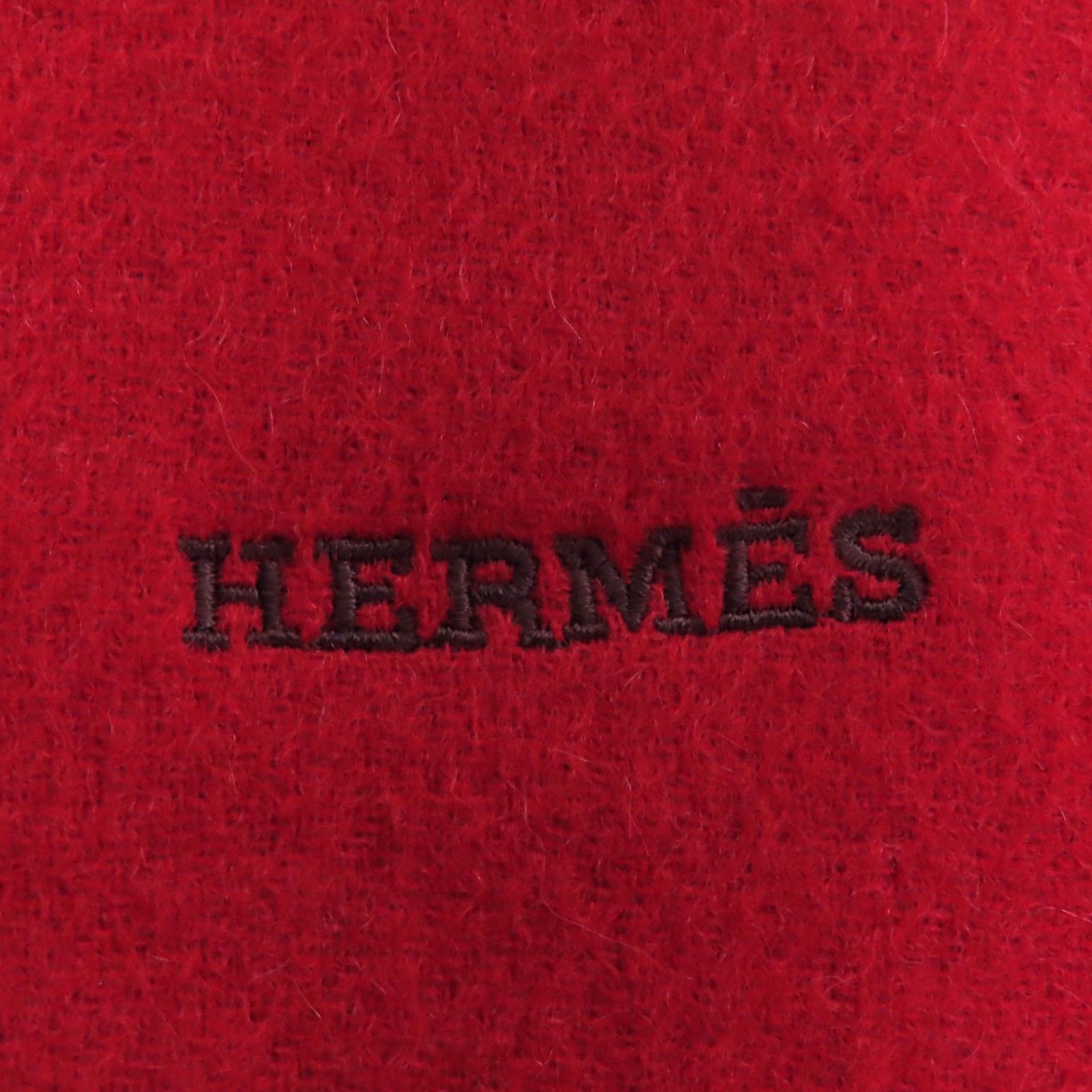極美品◇HERMES エルメス カシミヤ 100％ ロゴ刺繍 フリンジ付き