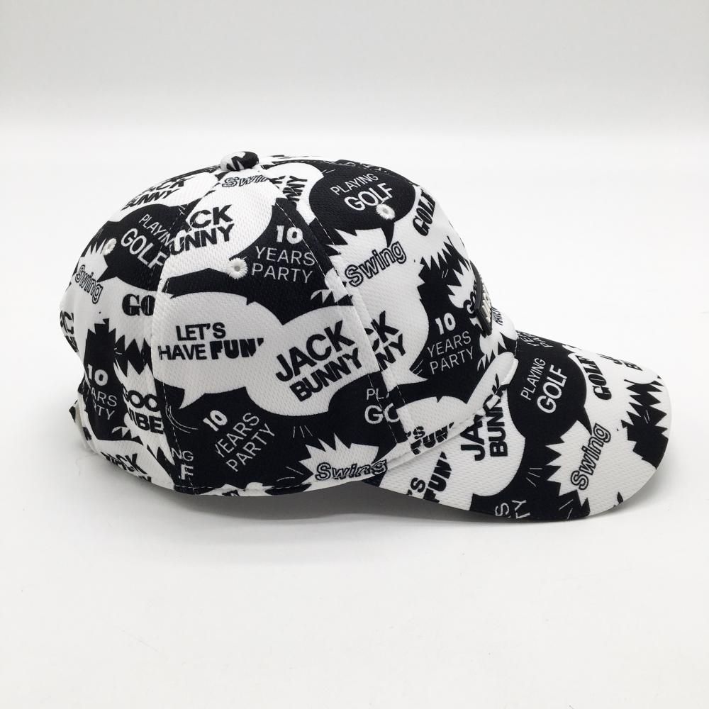 ジャックバニー キャップ 白×黒 総柄 ロゴ 英字 FR ゴルフウェア Jack
