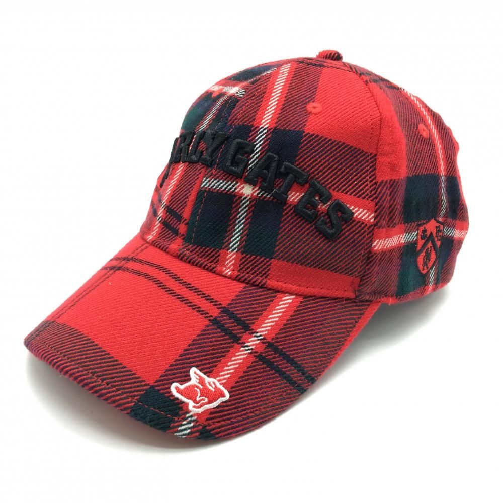 美品】パーリーゲイツ キャップ レッド×ネイビー チェック 立体ロゴ