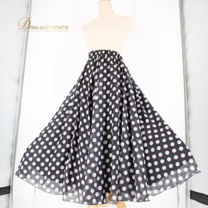 社交ダンス用フレアスカート 黒と白の水玉 社交ダンス 衣装 スタンダード スカート レッスンウェア オール
