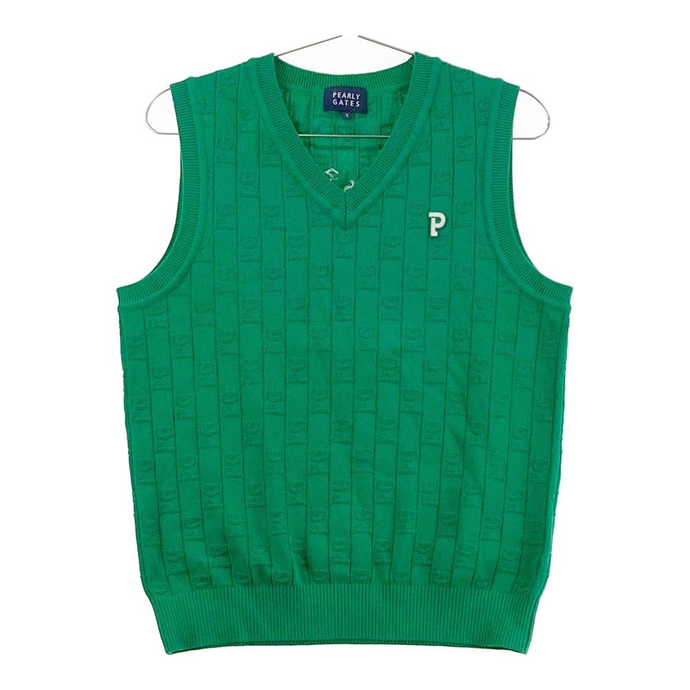 サイズ 0 PEARLY GATES パーリーゲイツ モデル ニットベスト 総柄 グリーン系 ゴルフウェア レディース ストスト