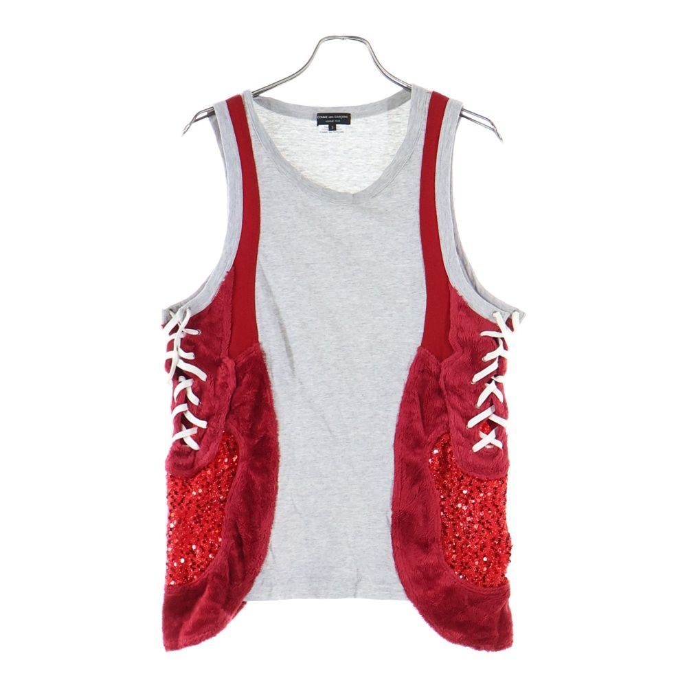 COMME des GARCONS HOMME PLUS コムデギャルソンオムプリュス 18 SS AD 2017 スパンコールデザイン サイドレース タンクトップ グレー レッド PA-T 018
