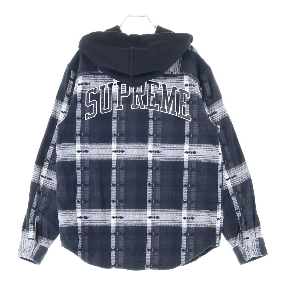 SUPREME シュプリーム 18 AW Hooded Jacquard Flannel Shirt フーデッド ジャカード フランネル 長袖 シャツ ブラック