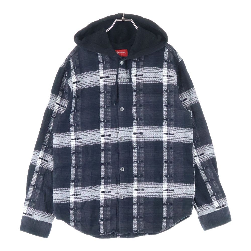 SUPREME シュプリーム 18 AW Hooded Jacquard Flannel Shirt フーデッド ジャカード フランネル 長袖 シャツ ブラック