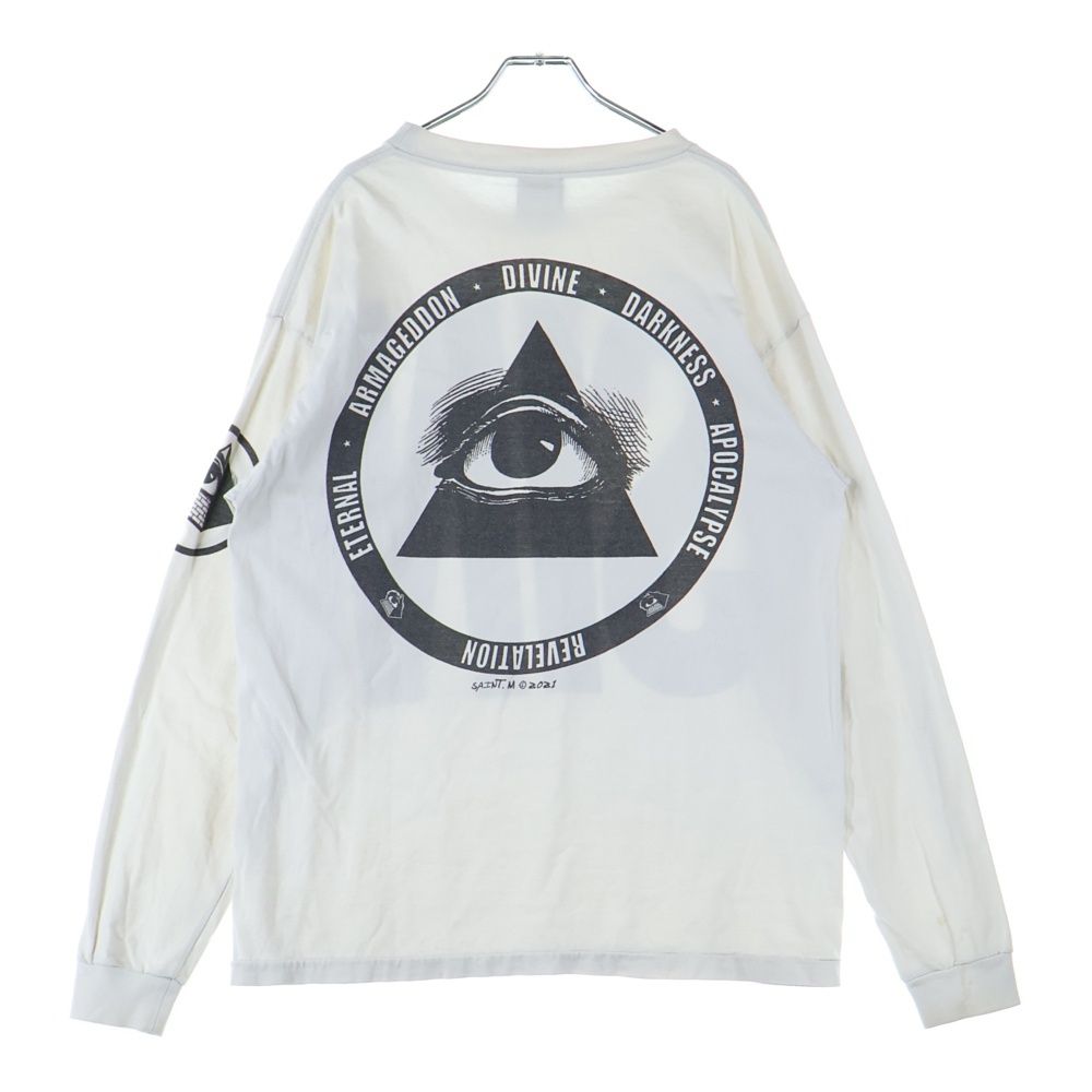 SAINT MICHAEL セントマイケル 21 AW SIN L S T-SHIRT フロントプリント ヴィンテージ加工 長袖Tシャツ クルーネック カットソー ホワイト SM-A 21-0000-015