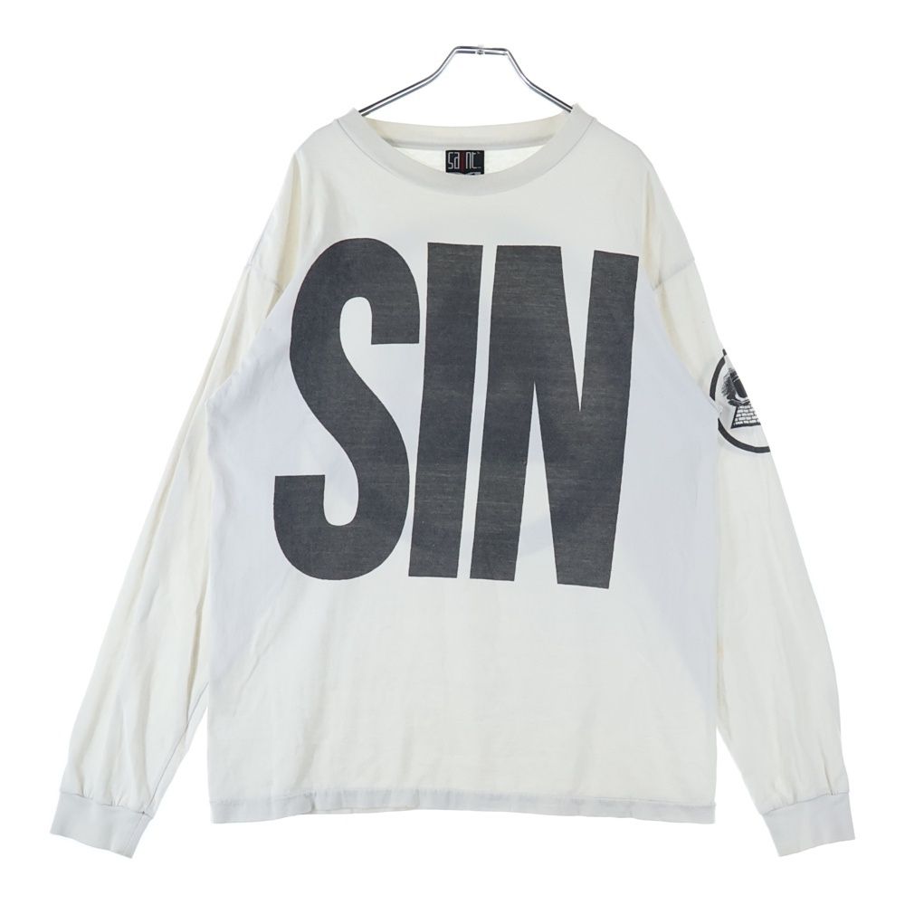 SAINT MICHAEL セントマイケル 21 AW SIN L S T SHIRT フロントプリント ヴィンテージ加工 長袖Tシャツ クルーネック カットソー ホワイト SM A 0000 015