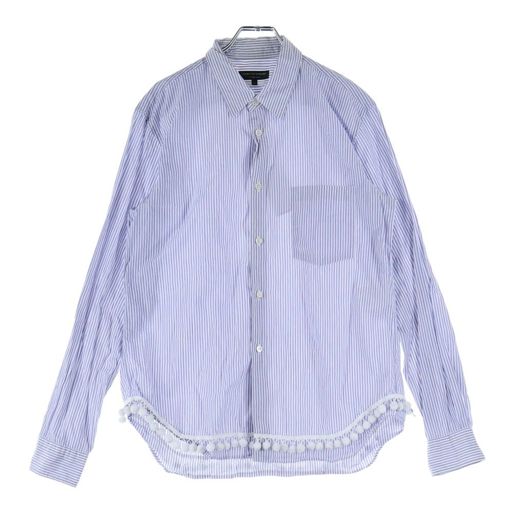 COMME des GARCONS HOMME コムデギャルソンオム 13 AW AD 2013 コットン ストライプ 裾フリルデザイン 長袖シャツ ブルー PL B 009