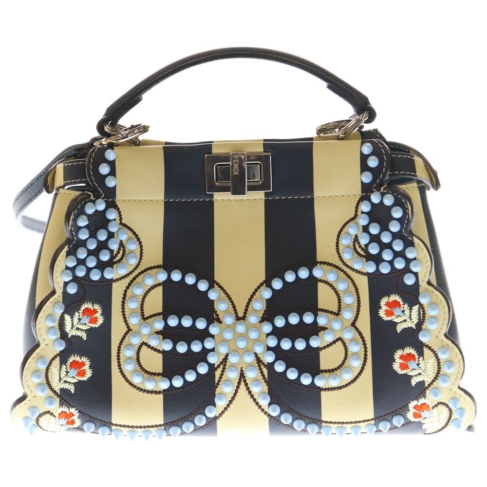 FENDI (フェンディ) ピーカブーミニ 2WAY フラワー刺繍 スタッズレザー