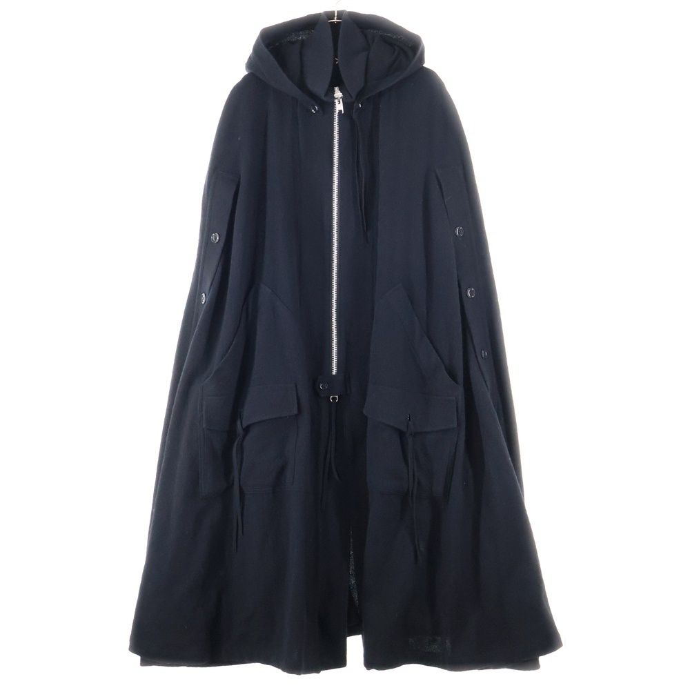 Ground Y グラウンドワイ ウール混 ジップアップフーデッド ロングポンチョ ブラック GV C 01 103
