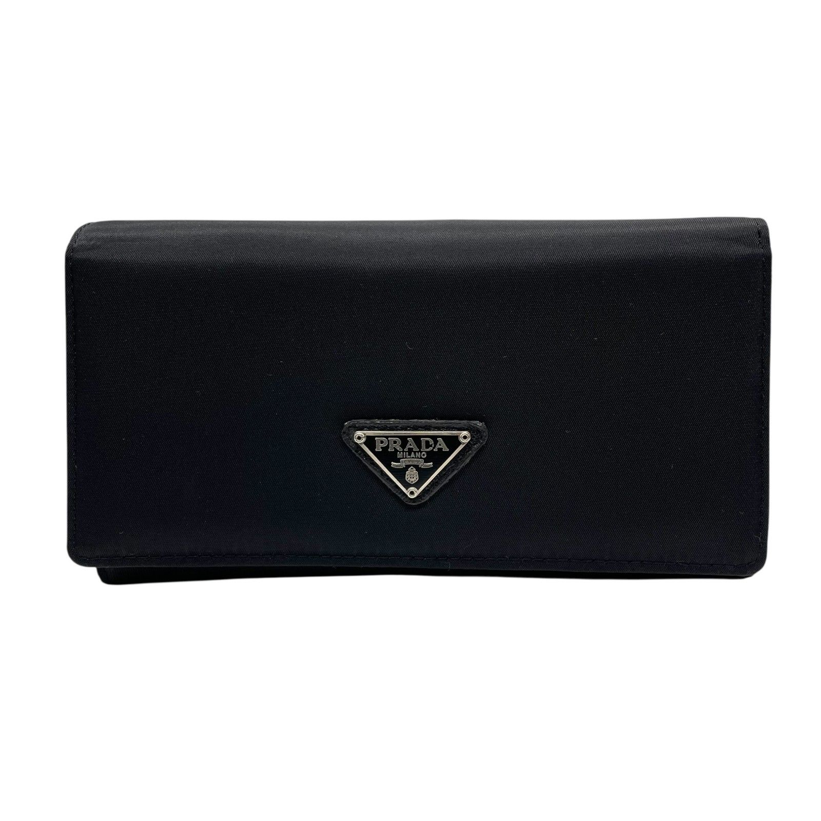 プラダ PRADA ナイロン レザー 長財布 ブラック黒 三角ロゴプレート