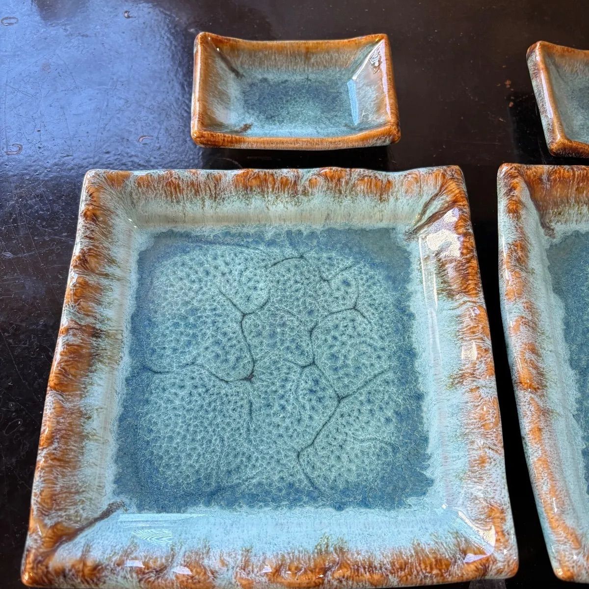 【小樽焼】大皿・角皿4点セット 小樽焼 小樽窯 4枚セット 希少 工芸 伝統工芸 陶器 角皿 コレクション