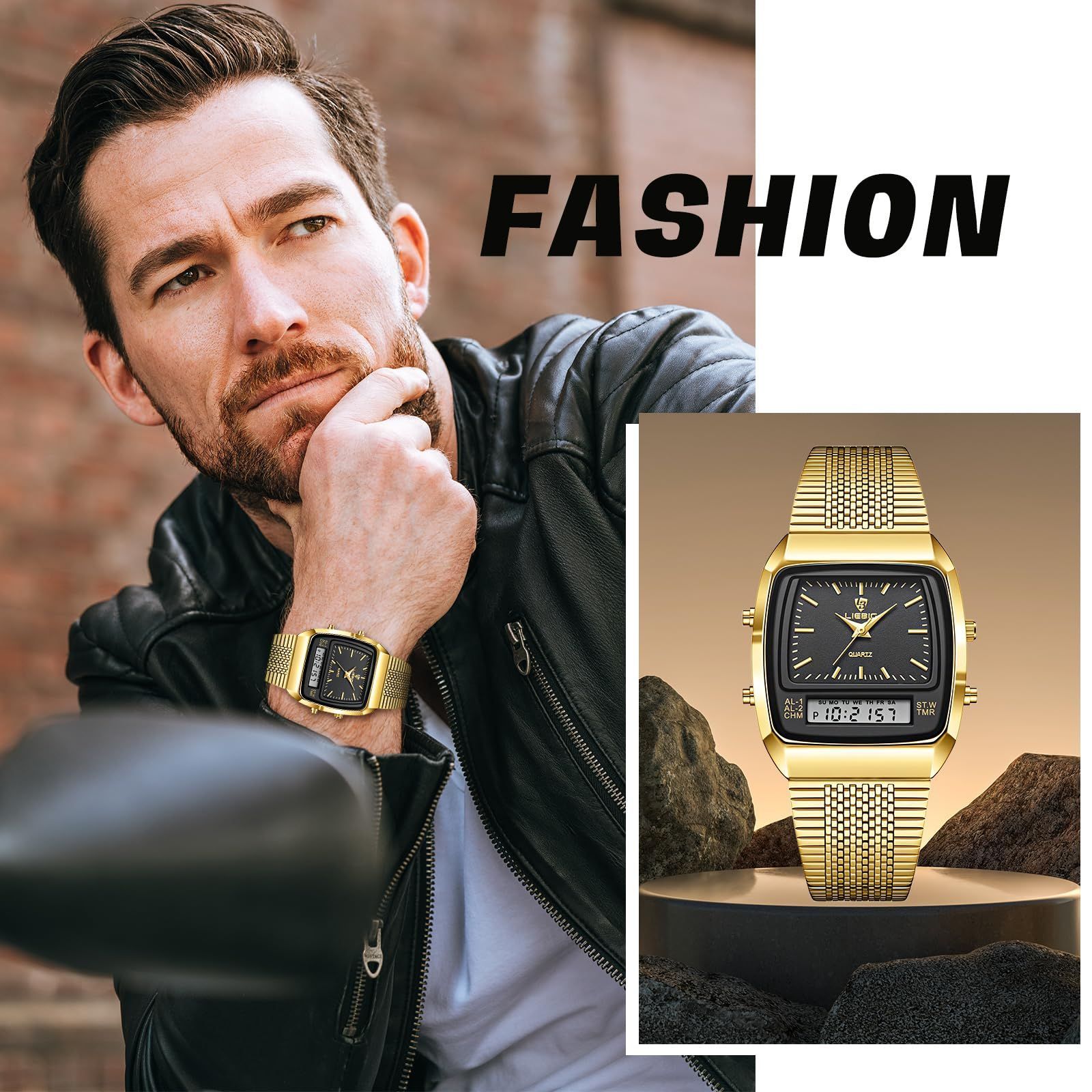 腕時計うで時計 男女兼用 防水 防雨 四角形文字盤 カレンダー機能付き