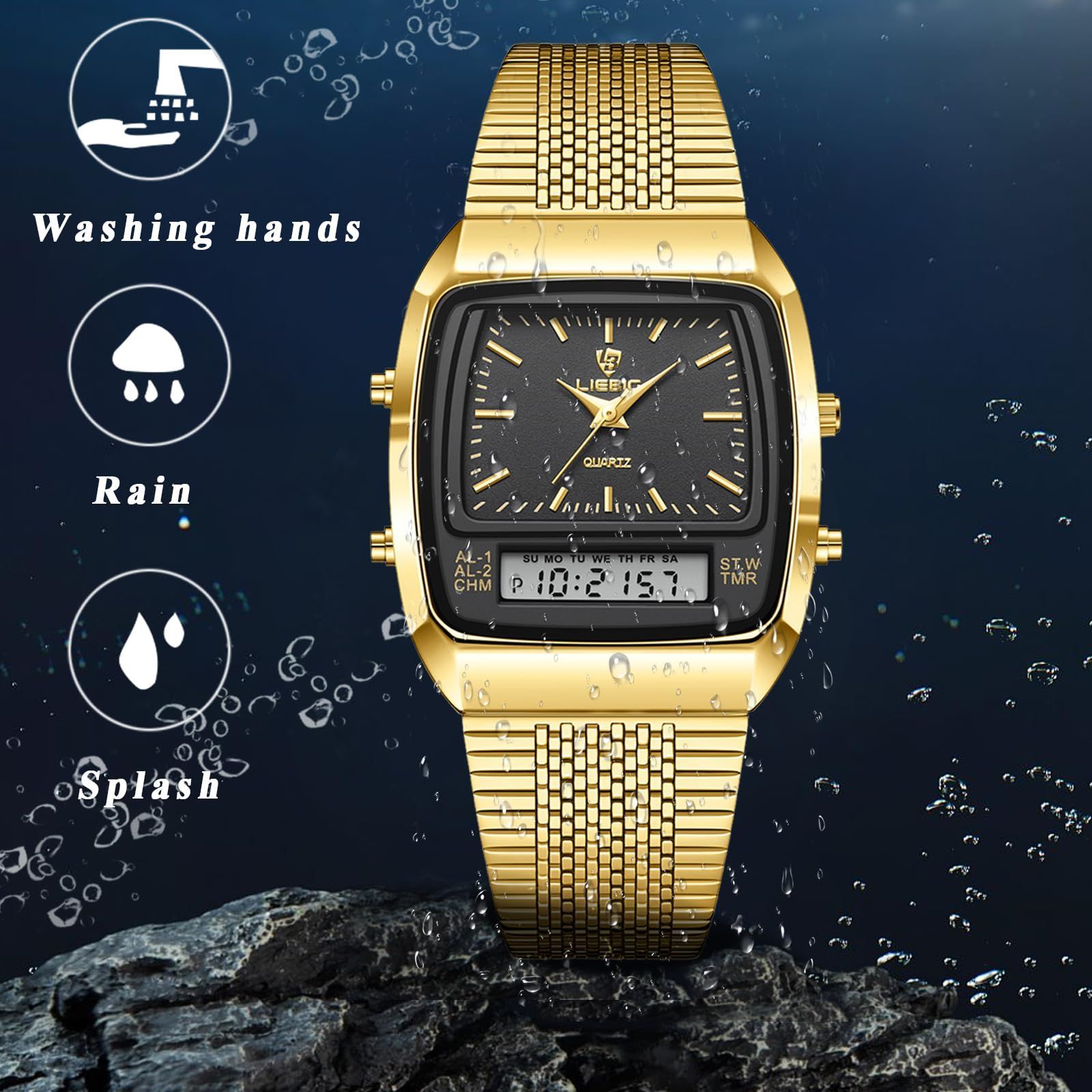 腕時計うで時計 男女兼用 防水 防雨 四角形文字盤 カレンダー機能付き