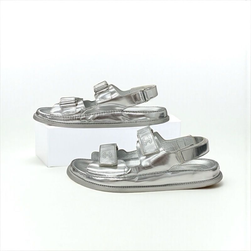 シャネル CHANEL サンダル 靴 シューズ レザー シルバー ココマーク