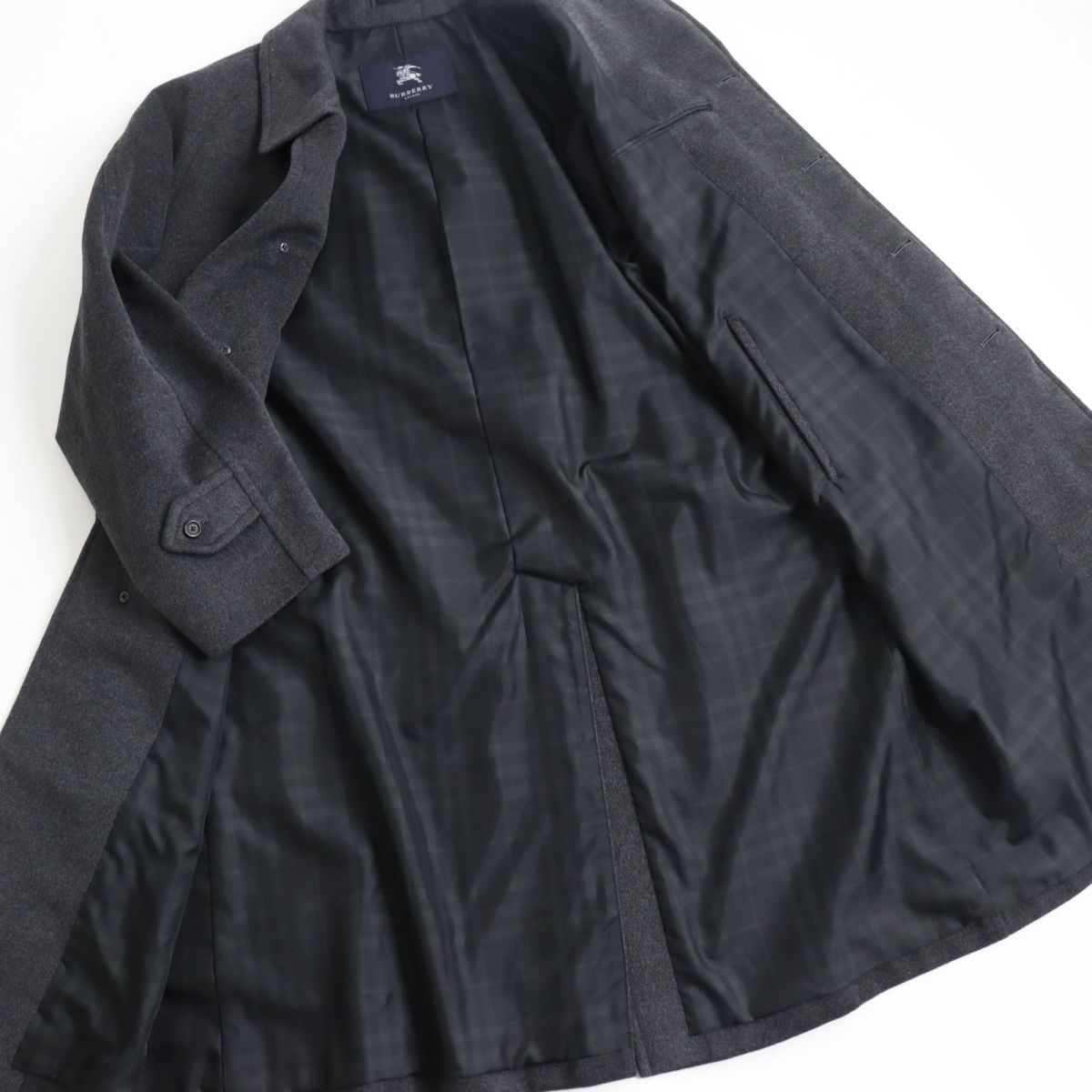 【美品 カシミヤ×アンゴラ混】バーバリーロンドン ウール ステンカラーコート 黒 ドンドン見直し】良品○BURBERRY LONDON バーバリーロンドン カシミヤ