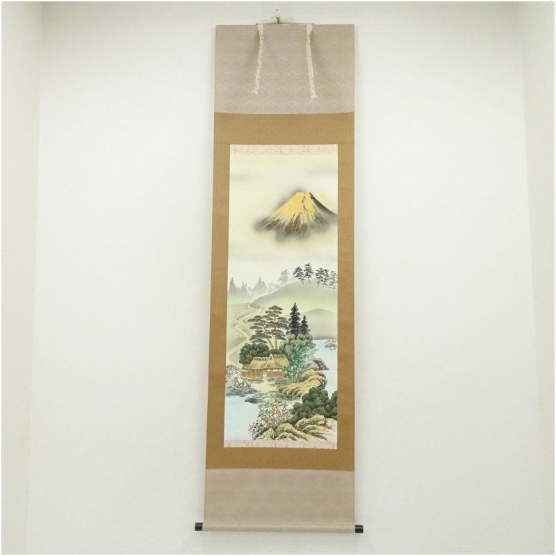 西村千里筆 風水黄金富貴図 肉筆絹本掛軸（共箱） 掛け軸 床の間 書