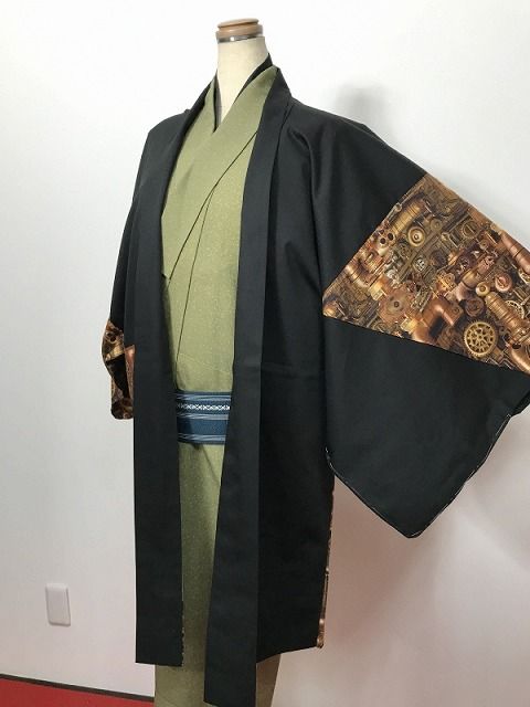 Lサイズ 男物 綿 羽織 ブラウン歯車模様 福服特製