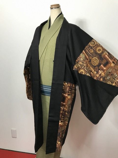 2 Lサイズ 男物 綿 羽織 ブラウン歯車模様 福服特製