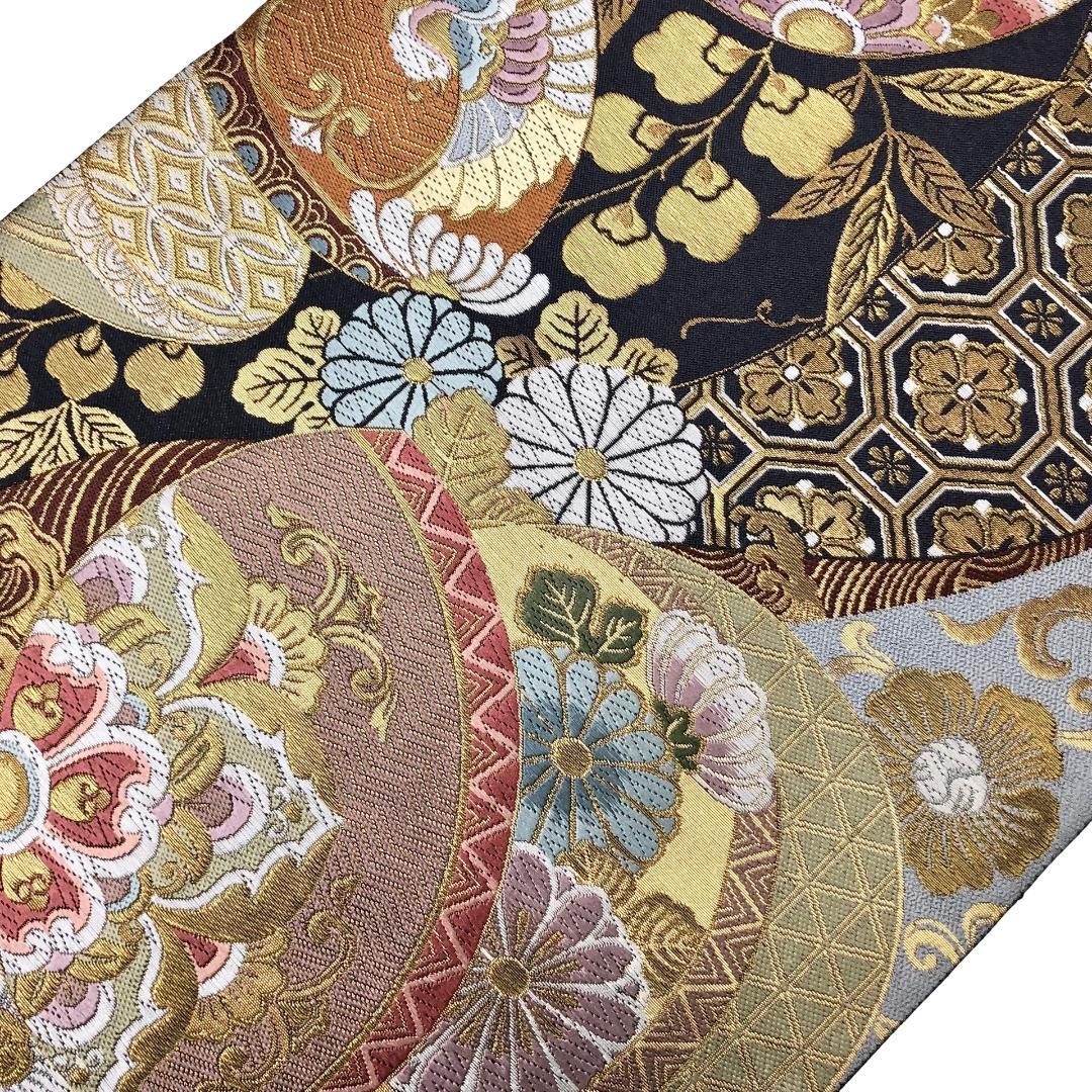 袋帯 西陣 京藝 手毬に花柄模様 波柄 鶴の黒羽色 O-5766 - メルカリ