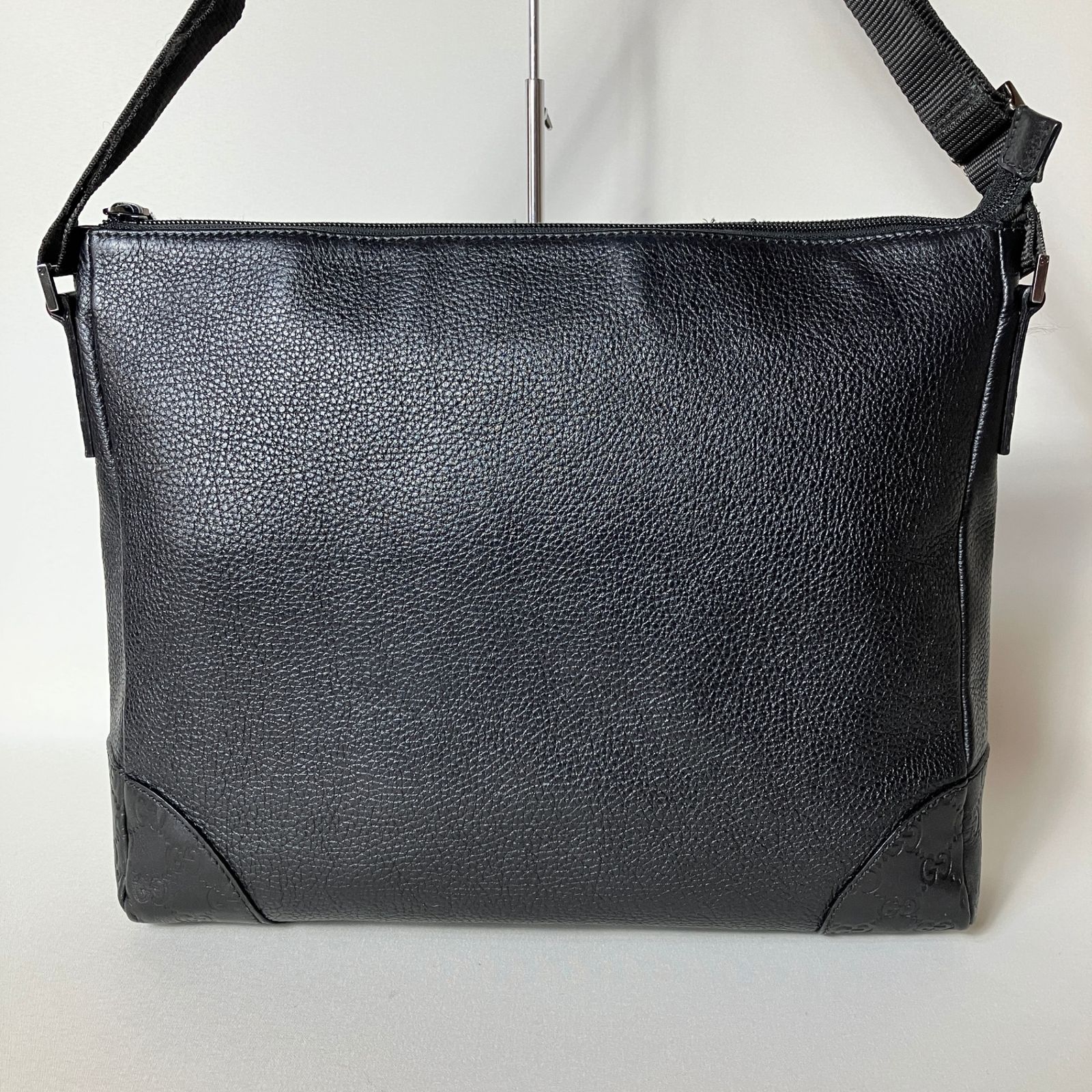 2511-48｜美品｜グッチ GGシマ ショルダーバッグ レザー ブラック