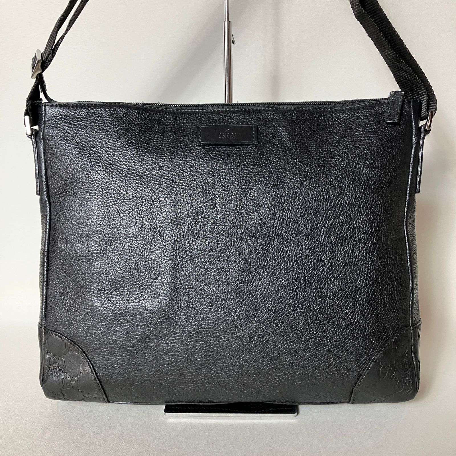 2511-48｜美品｜グッチ GGシマ ショルダーバッグ レザー ブラック 