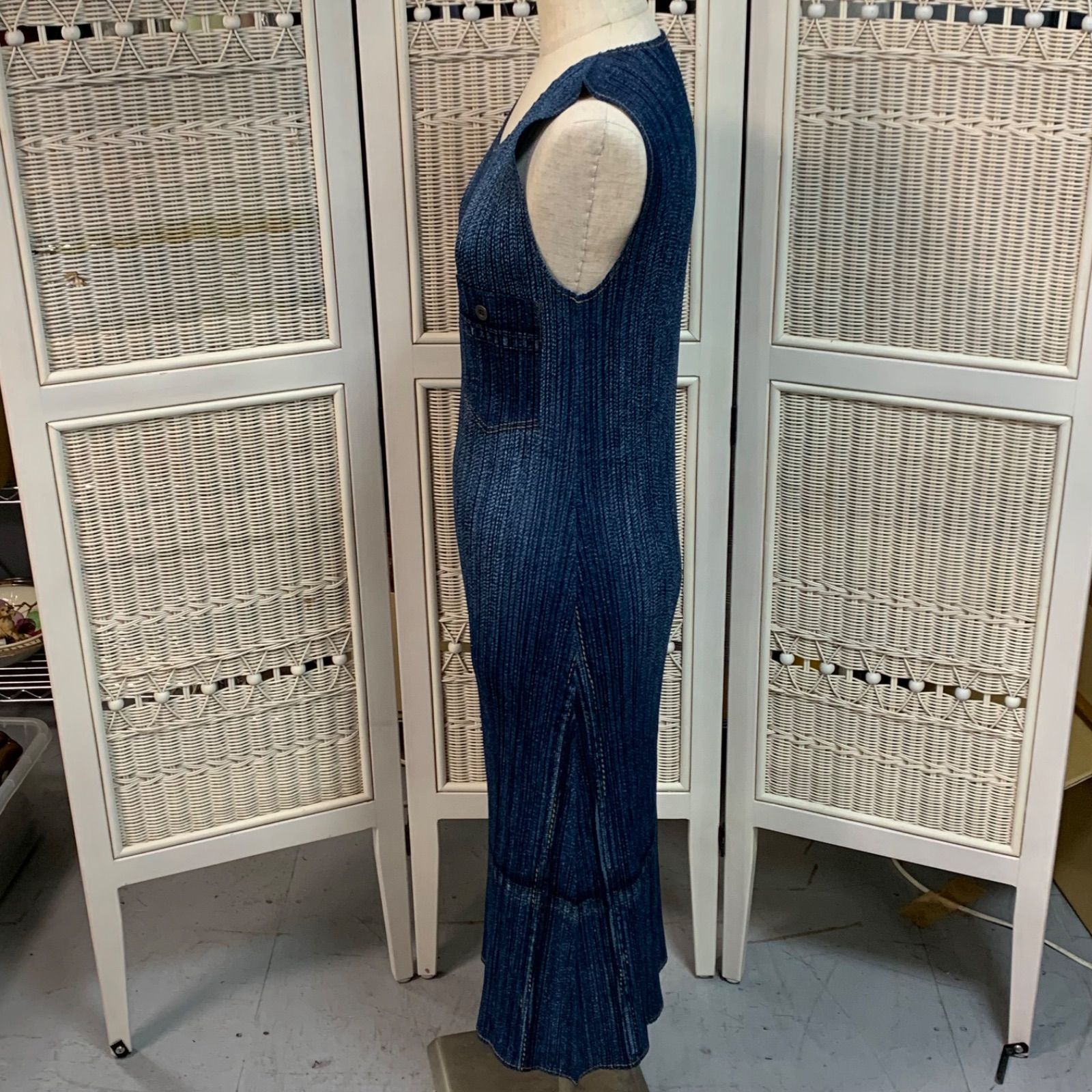 プリーツプリーズ デニム転写ロングワンピース 美品】ISSEY MIYAKE イッセイミヤケ PLEATS PLEASE プリーツプリーズ