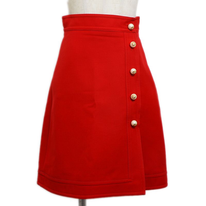 グッチ スカート ウール混 レッド