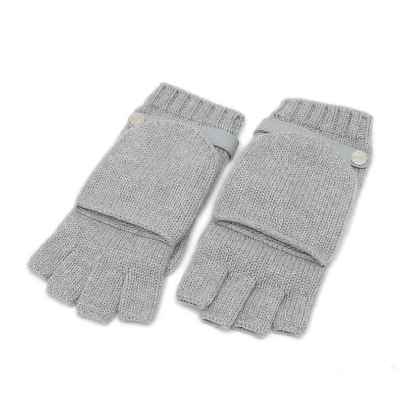エルメス グローブ 手袋 カシミヤ レザー グレー レディース Lサイズ