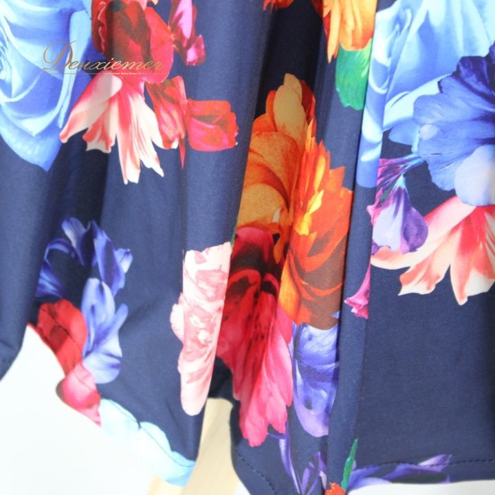 社交ダンスレッスン着パーティ。レイリーナ花柄紺色セットアップドレス 社交ダンス 衣装 スタンダード スカート レッスンウェア オール