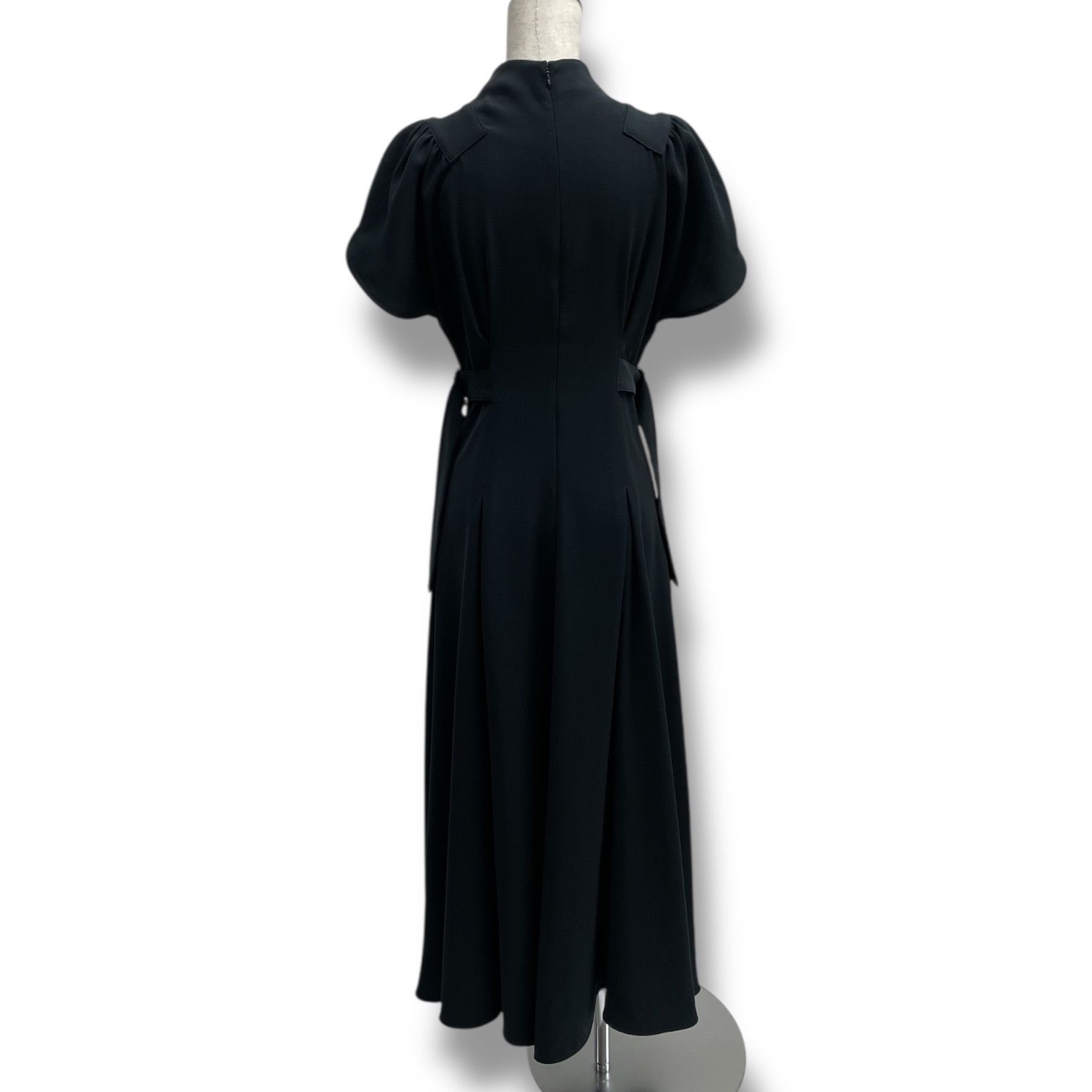 Sov ソブ サイドベルトダブルクロスワンピース ドレス ロングワンピース ハイネック サイドベルト ブラック 黒 サイズ36 レディース ゴーゴー古着 23 No 1318