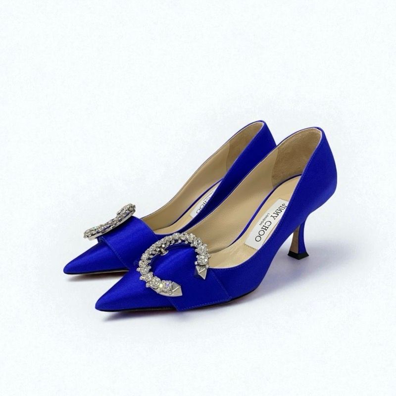 ジミーチュウ JIMMY CHOO MELVA パンプス 靴 シューズ サテン ブルー JCロゴ ビジュー ジミーチュウ JIMMY CHOO MELVA パンプス 靴 シューズ サテン ブルー