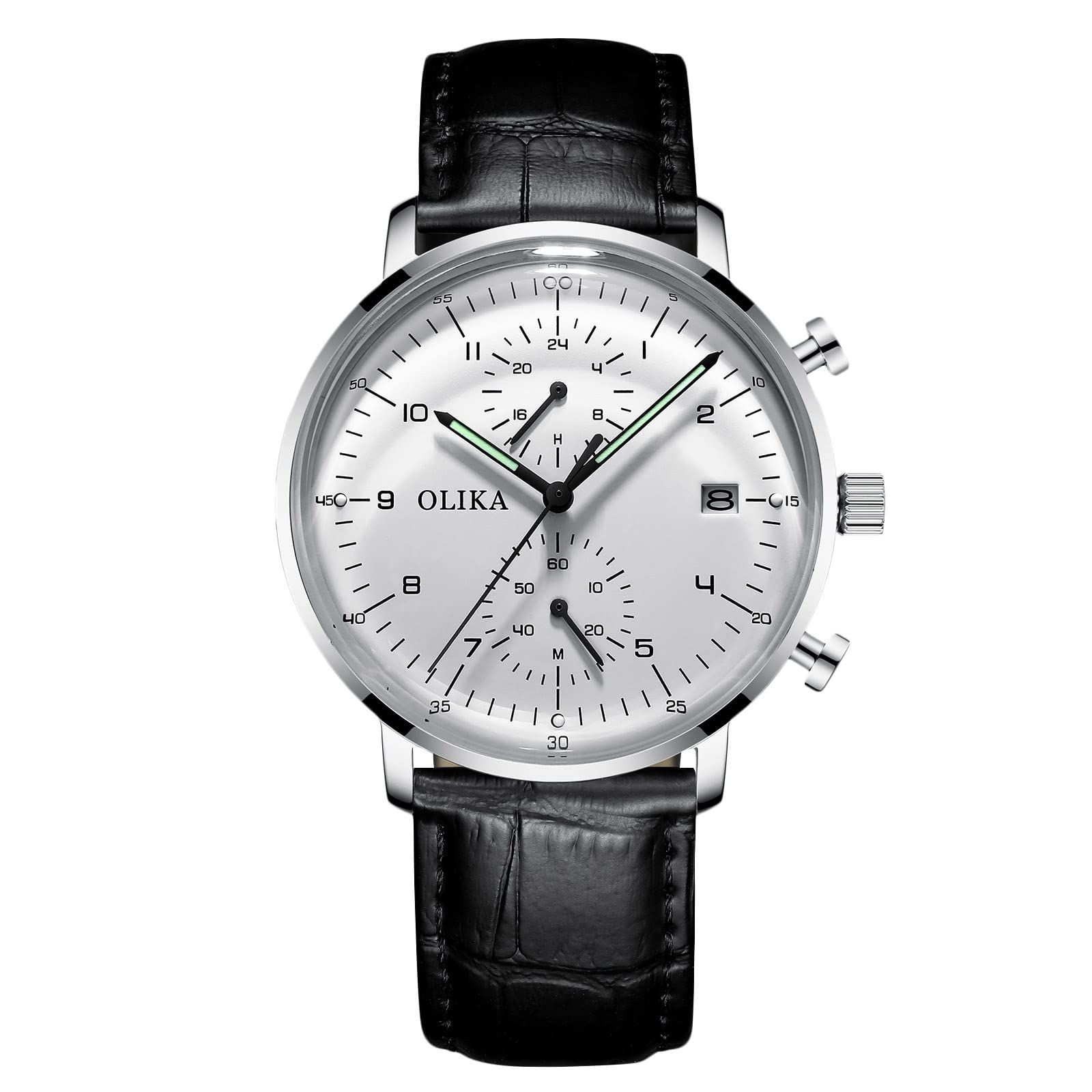 RORIOS 腕時計 メンズ 軽量 シンプル 多針アナログ 多機能 24時間表示 日付表示 夜光 ビジネス 人気 ウォッチ 男性 クオーツ 防水 watch for men 本革バンド ホワイトA