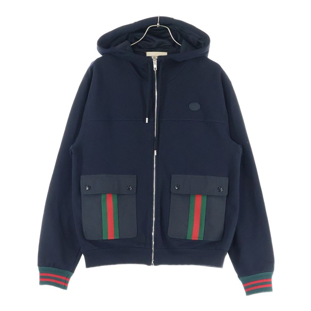 GUCCI (グッチ) GG Cotton Jersey Hooded GGロゴパッチ付き ジップ