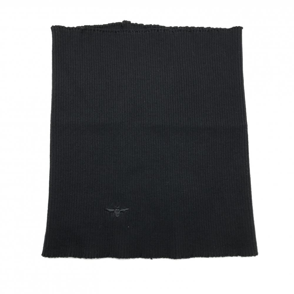 Dior Homme ネックウォーマー ブラック 美品】ディオール ニットネックウォーマー 黒 ウール100％ 蜂刺しゅう