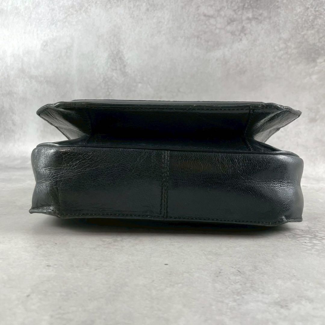 YSL Shoulder Bag Lizard Embossed Black Yves Saint Laurent イブサン  