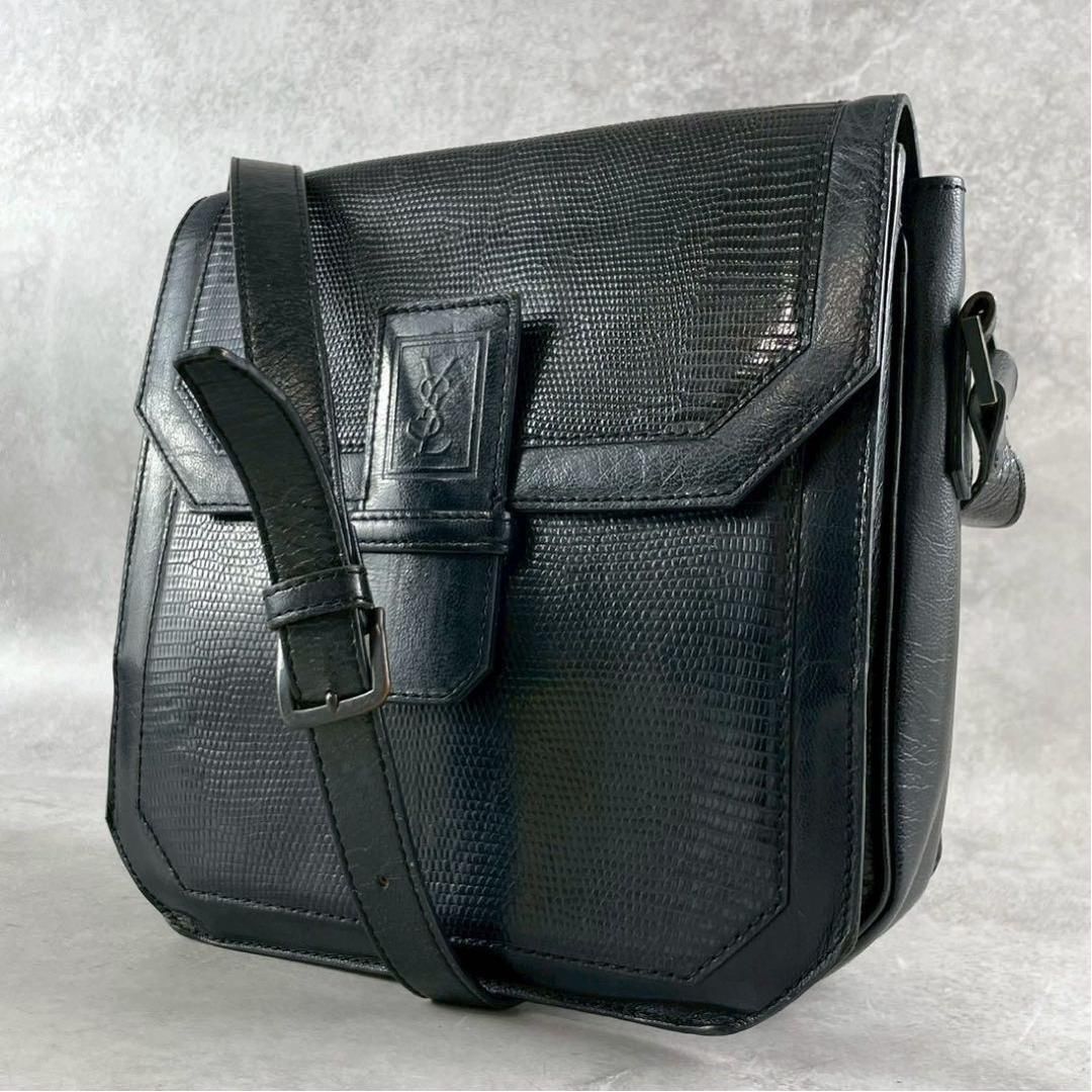 YSL Shoulder Bag Lizard Embossed Black Yves Saint Laurent YSL Shoulder Bag Lizard Embossed Black Yves Saint Laurent