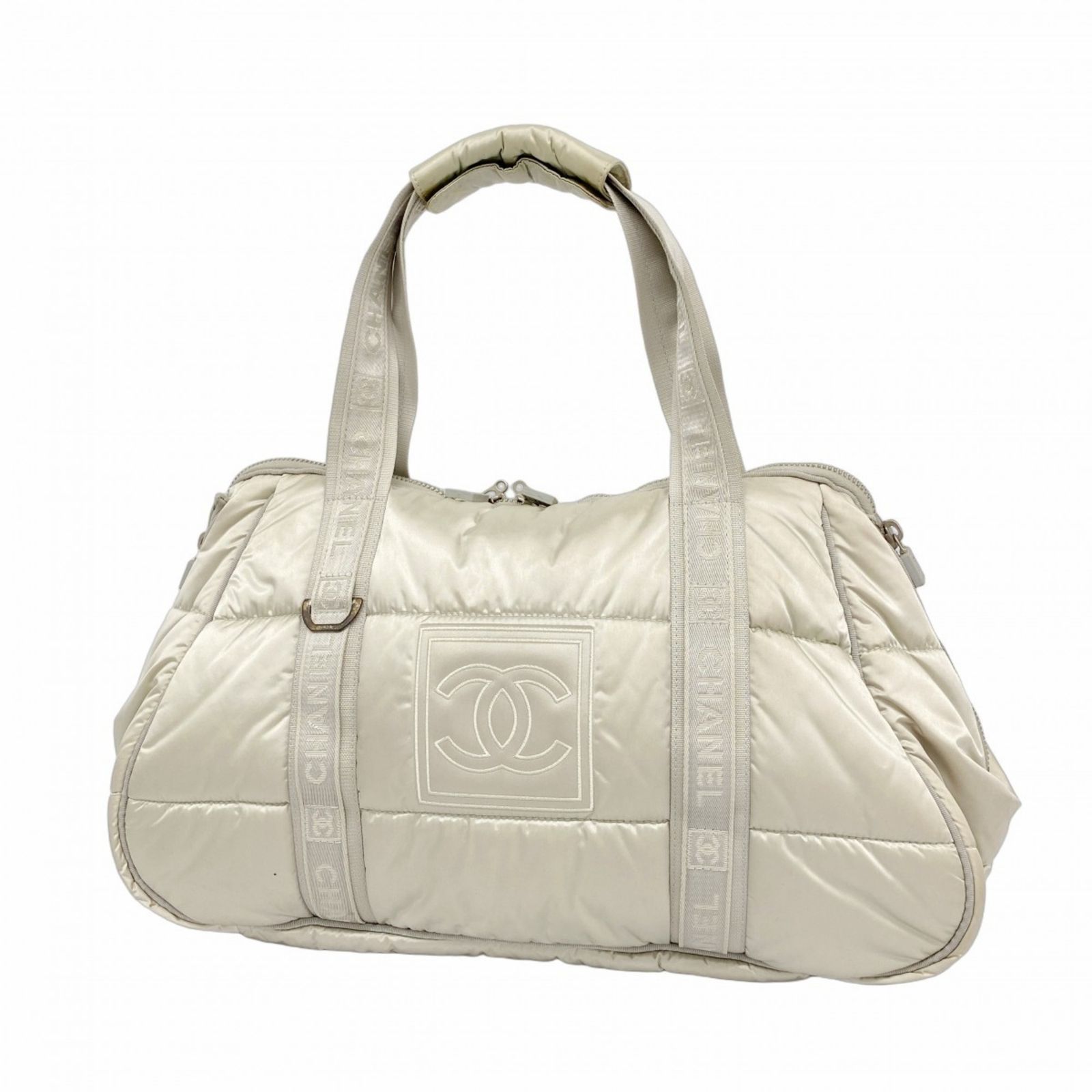 シャネル Chanel ボストンバッグ スポーツ ナイロン グレー ベージュ レディース