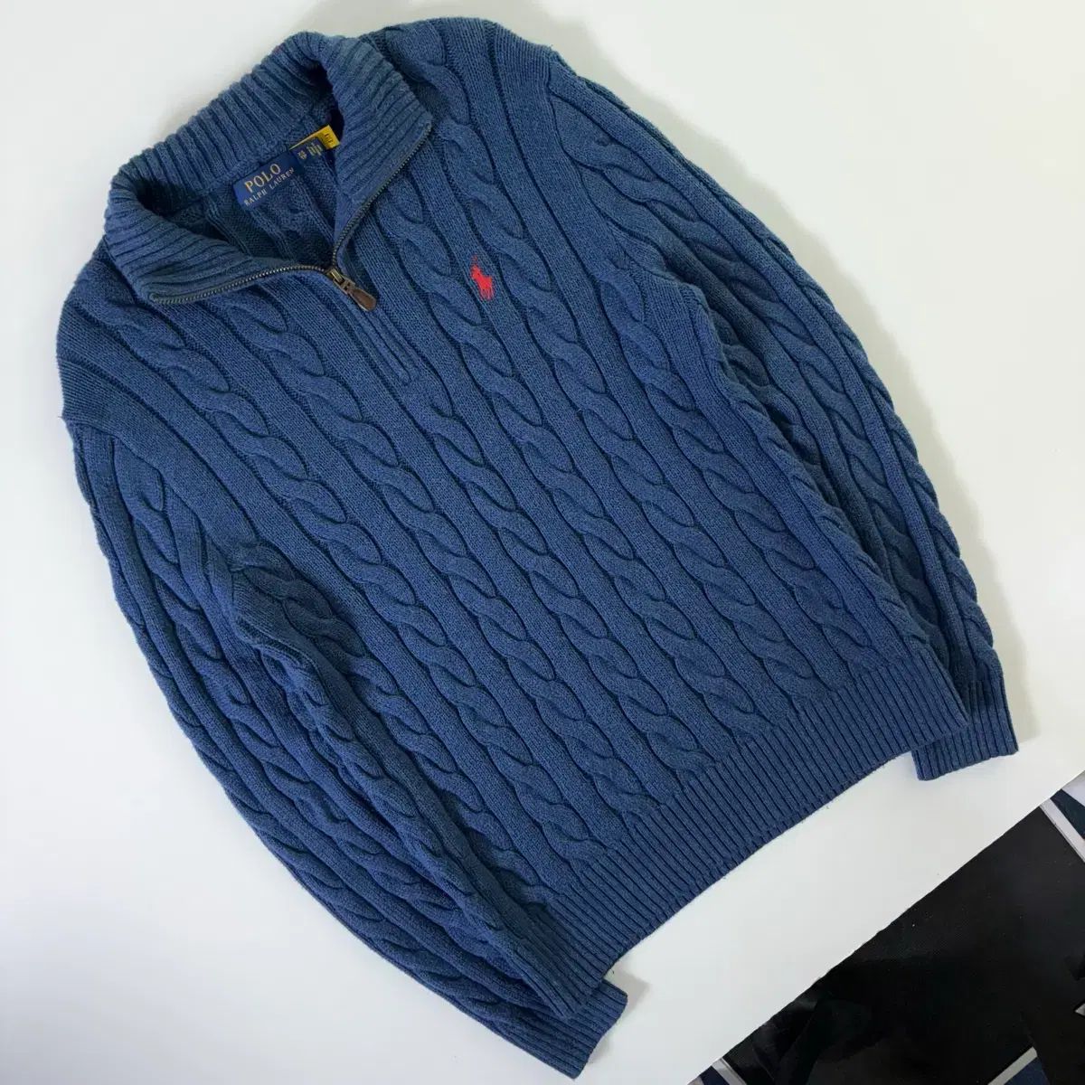 ポロ ラルフローレン 刺繍 コットン ハーフジップ ケーブル編み ニット