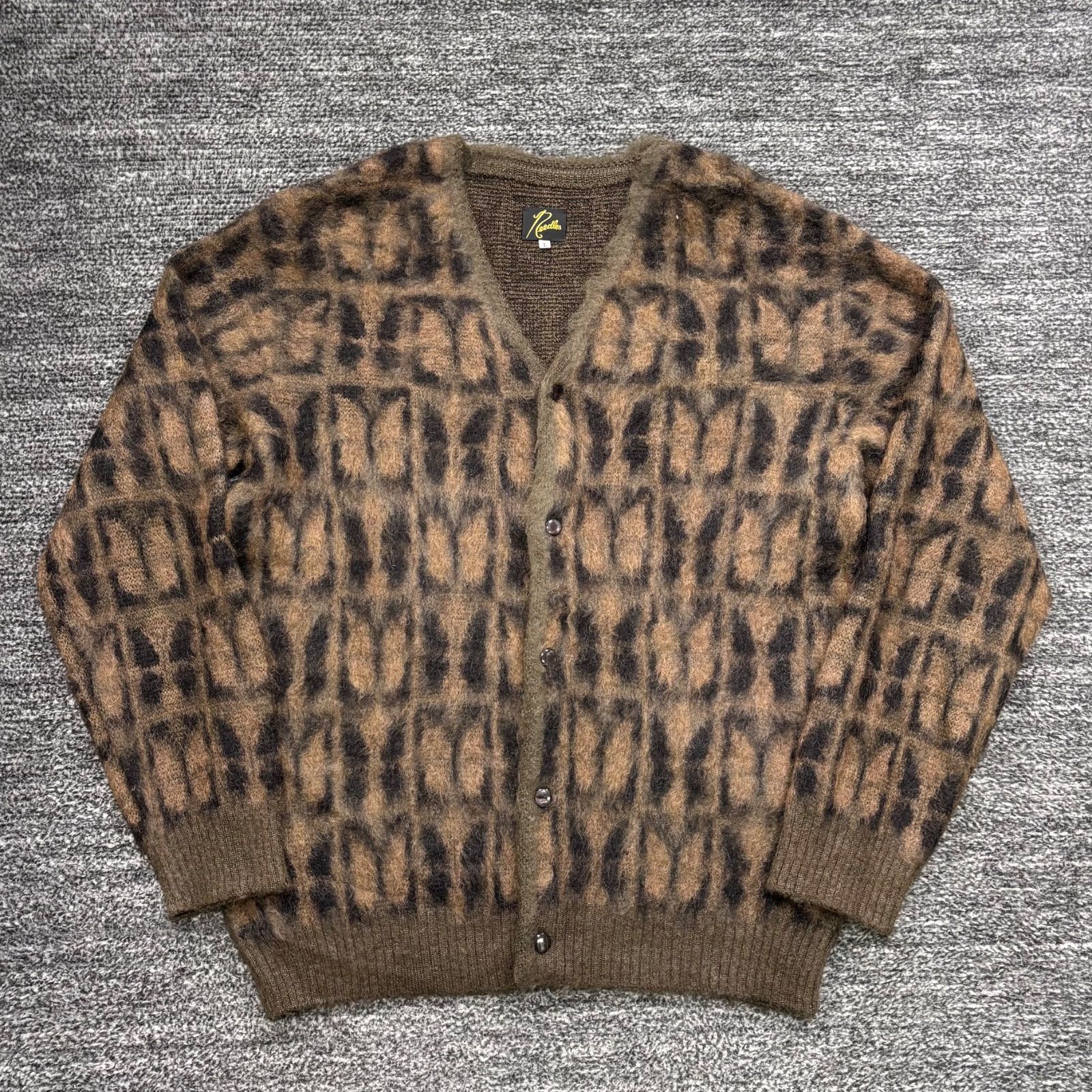 極美品 needles NS2779 ニードルス レオパード モヘアカーディガン L