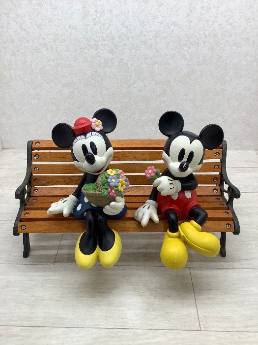 U 1 KATO KOGEI フラワーショップ ミッキーミニーベンチスタンド 陶器 横42高さ30 ディズニー 剥げあり